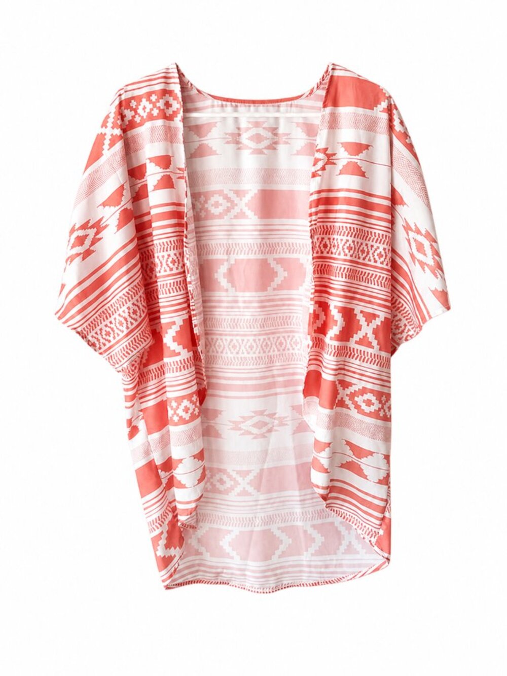 Women's Pink / Coral Lightweight Aztec Pattern Sheer Kimono Cardigan